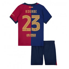 Barcelona Jules Kounde #23 Dětské Domácí dres komplet 2024-25 Krátký Rukáv (+ trenýrky)